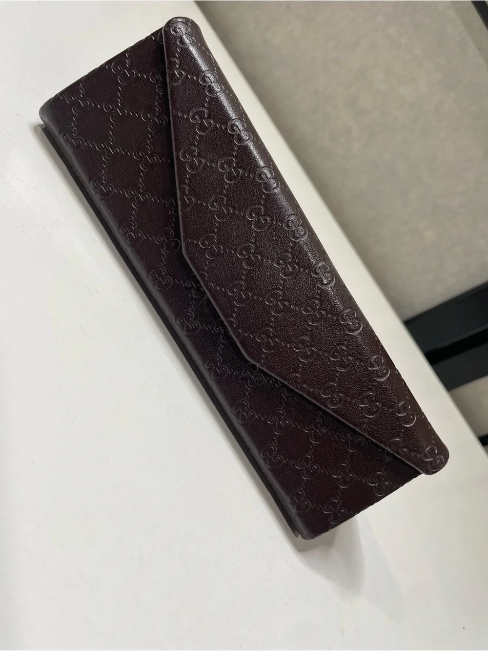 Gucci GG Monogram Trifold Leather Eyeglasses Sunglasses Case Brown AUTHENTIC